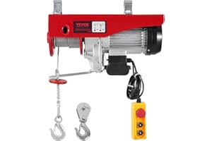 VEVOR Elektrische Seilwinde, 1200 kg Motorwinde mit 4,2 m kabelgebundener Fernbedienung, 12 m Hubhöhe mit Einzelkabel, Einzel-/Doppelschlingen, Not-Aus, Hebezeug für Garage, Lager, Fabrik