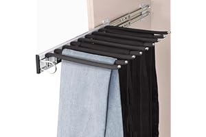 MAFAGE Pantalonero Extraible para Armario, Barra Extensible para Colgar Ropa para 9 Pantalones, Ahorro de espacio, Sin marcas, 46cm (Izquierda)