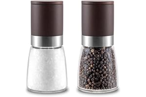 VEVOUK Molinillo de sal y pimienta de madera, juego de 2 molinillos de pimienta de madera de cerámica ajustable para condimentos de cocina, salero y pimienta