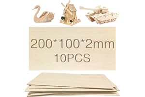 OWLKELA 10 piezas Tilo Tablero, 200 * 100 * 2mm - Hojas de Madera Manualidades, Recortes de Madera para Manualidades, Ideal para Proyectos de Láser, Artes y Manualidades, Grabado en Madera