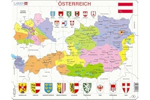 Larsen K41 Autriche Carte Politique, édition Allemand, Puzzle Cadre avec de 70 pièces