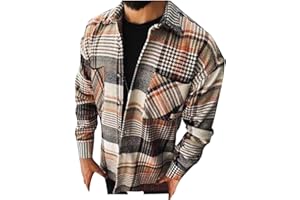 Duohropke Camicia in flanella da uomo a maniche lunghe, a quadri, per il tempo libero, a maniche lunghe, vestibilità normale, da lavoro, a quadri, giacca invernale