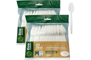 COTIGO Eco Natural 100 cucchiaini riutilizzabili biodegradabili (13,5 cm), cucchiaini piccoli da dessert, caffè, igienici, compostabili, senza BPA, 100% ecologici.