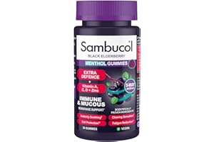 Sambucol Natural Black Elderberry Extra Defence Menthol Gummies |Vitamin A | Vitamin C | Vitamin D | Zinc |Advanced Immune Support Supplement| 30 Gummies