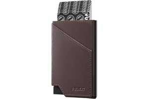 VULKIT Portfel na karty kredytowe Blokowanie RFID Slim Aluminium Metal Bank Card Holder Case z kieszenią na pieniądze biznesowe (Skóra naturalna, skóra bydlęca, espresso)