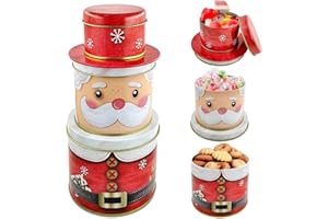 SHOWHEEL Juego de 3 Tarros de Galletas para Navidad, 3 en 1, Papá Noel, Metal, 3 Niveles, para Dulces, Chocolates, Invierno, Adviento