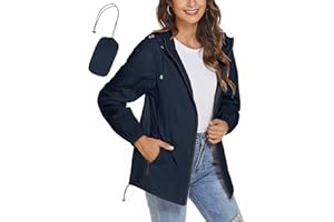 iWoo Regenjacke Damen Wasserdicht Atmungsaktiv Dünne Regenmantel Leichte Jacke Outdoorjacke Windbreaker Packbar Übergangsjacke mit Kapuze
