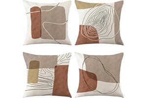 KSSKEN Fundas Cojines 45x45cm, Juego de 4 Fundas de Cojines Algodón Lino Decorativa Hogar Almohadas Fundas para Sala Sofá Cama Decoración para Hogar-Líneas Abstractas