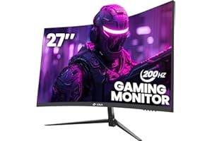 CRUA Gaming incurvé Écran 27 Pouces 200 Hz, FHD 1080P 1800R Moniteur PC, 1 ms GTG avec FreeSync, Faible Flou de Mouvement, Protection des Yeux, VESA, DisplayPort, HDMI,