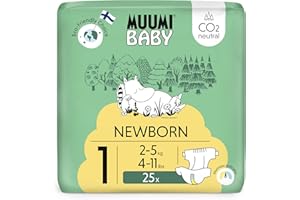 DELIPAP Pañales Muumi Baby Eco Newborn Talla 1, 2-5 kg, 25 pañales premium con indicador de humedad | suaves y agradables para la piel, sin productos químicos innecesarios |
