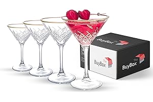 GOSOYO Lot de 4 Verres à Martini Vintage à Bords Dorés (7,7 oz/230 ml) - Cocktail, Expresso Martini, Margarita, Prosecco, Coupe Champagne, Longue Pied