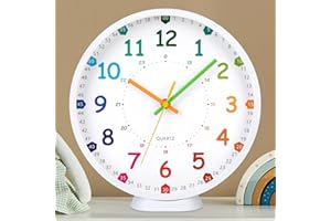 VIVILINEN Zegar do nauki dzieci zegar ścienny do pokoju dziecięcego, bezgłośny, 25 cm, bez odgłosów tykania, dla początkujących w szkole, chłopców i dziewcząt, prezent na rozpoczęcie szkoły