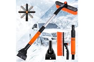 ZQEJEFD Grattoir à Glace et Brosse à Neige 2 en 1, Grattoir à Glace de Voiture avec Balai, Brosse Grattoir Pare Brise Détachable Extensible avec Tête Rotative à 360 Degrés pour Voiture SUV Camion