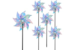 ERBO 6 Stücke Vogelabwehr Windrad, Taubenabwehr Balkon, Reflektierende Windräder, Taubenschreck Vogelschreck Vogelabwehr für Balkon, Garten, Obstgarten, Hof (Transparente Regenbogenfarben, ø 24cm)