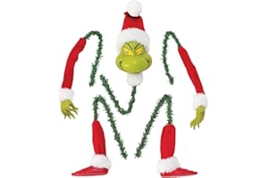 CHIKIXSON Grinch Weihnachtsbaumschmuck für Weihnachtsbäume über 1.5m, Abnehmbarer Elfenkopf, Arme und Beine mit Weihnachtlichem Rattan, Lustige, Kreative Spielzeug (Groß)