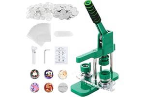 Dyna-Living Buttonmaschine Abzeichen Button Maker 32mm/1.25in, DIY Badge Press Machine mit 100 Zubehörteilen & Kreisschneider, Drehbare Grün Rohlinge Buttonrohlinge machen Badge Maker Maschine