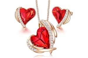 CDE Jewellery Sets Gifts for Women Heart White/Rose Gold Necklaces and Earrings Set Valentines Christmas Anniversary Birthday Mother's Day Jewelry Gifts for Mum Her Wife