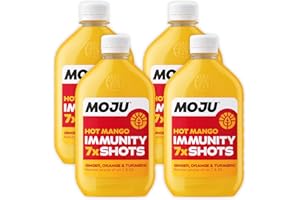 MOJU Hot Mango Immunity Dosing Bottles (4 x 420ml) Energising, Source of Vitamin C and D3, Natural Ingredients, No Added Sugars or Sweeteners, Vegan