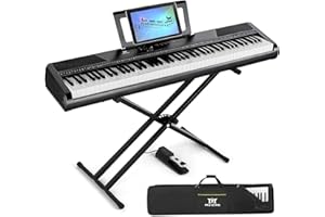 MUSTAR Piano digital de 88 teclas con sensibilidad táctil de soporte, piano eléctrico portátil de 88 teclas, teclado semiponderado para principiantes, 2 altavoces estéreo de 25 W, funda de transporte,