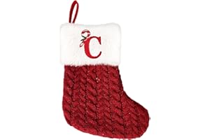 BKAZWE Chaussettes de Noël avec Initiale Brodée - 26 Lettres de l'Alphabet Rouge Vif - Bas de Noël Grande Taille à Suspendre pour Décoration de Cheminée et Sapin pour Remplir de Cadeaux