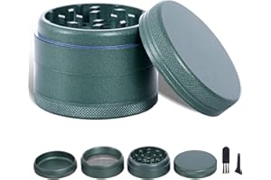 TIRIRS 6,3 cm 4 Stück Premium Kräutermühle - Aluminium Große Gewürzmühle mit Pollenfänger, Nano-Keramik beschichtetes Gewürz Mil,Kommt mit Pollenschaber und Reinigungsbürste, Grün