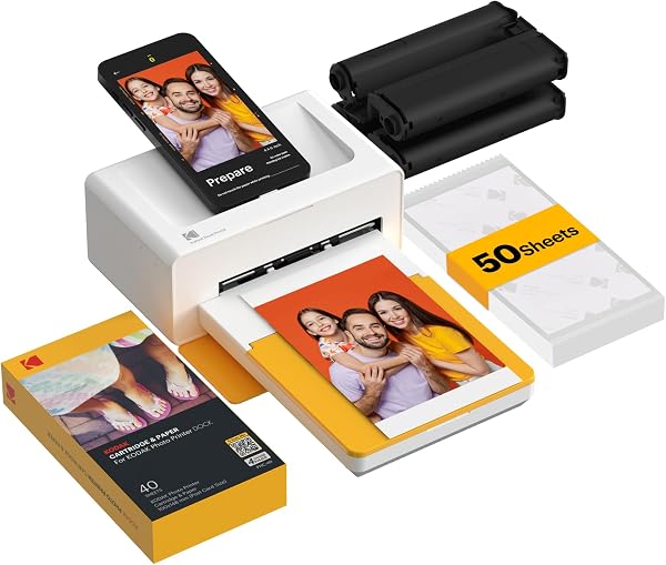 KODAK Dock Plus 4x6'' Photo Printer, 50 Sheets, Docking & Bluetooth Mobile Printer for iOS & Android, Instant Color Prints, 4PASS Dye Sublimation - 1