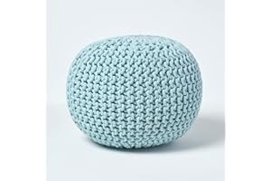 HOMESCAPES Pastelowy niebieski dzianinowy puf podnóżek wypełniony fasolą 100% bawełna do salonu dzieci lub osób starszych