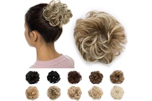 Silk-co 25g 1Pcs Messy Hair Bun Donut Hair Chignons Updo Scrunchy Scrunchie Bun Updo Hairpiece Hair Ribbon Ponytail Extensions Sandy Brown to Bleach Blonde
