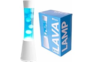 Fisura - Lámpara de lava blanca y azul años 70. Base color blanco, líquido azul y lava blanca. Lámpara efecto relajante. Medidas: 11 cm x 11cm x 39,5 cm.