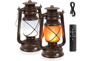 Shinmax Latarnie LED w stylu retro, 2 sztuki, ładowane przez USB, z pilotem zdalnego sterowania, na werandę, taras, podwórko, do ogrodu, na kemping