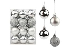 Yisscen palle di Natale decorazioni per alberi, palle per alberi di Natale, palle decorative natalizie, palline decorative luccicanti opache e lucide, per decorazioni feste, 24 pezzi (Argento)