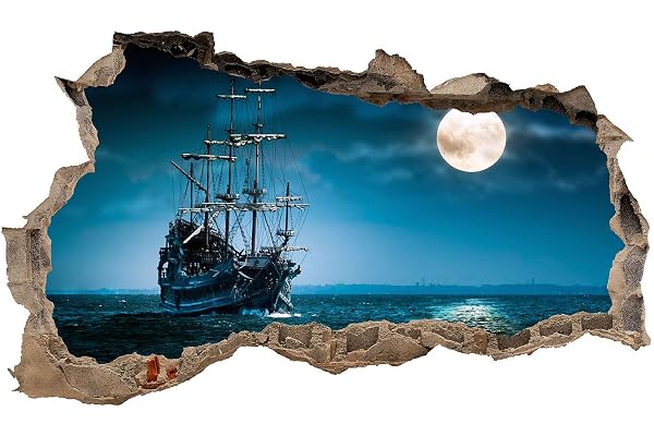 Sticker mural, 3D, pour chambre à coucher ou salon, motif de villes et paysage, h x l : 60 x 100 cm, (WL05 bateau pirate)