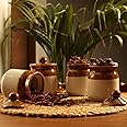 Lyallpur Stores Ceramic Jar, Multipurpose Storage Container, Set Of 4 Achar Barni 200Ml Handmade Ceramic Pickle Jar Set With Lid, Cookie Jar, Dining Table & Kitchen Storage - Brown