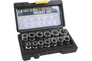 WIYETY Juego de 14 Extractores de Tuercas y Tornillos: Llaves de Vaso de Perfil en Espiral para Quitar Piezas Dañadas y Oxidadas