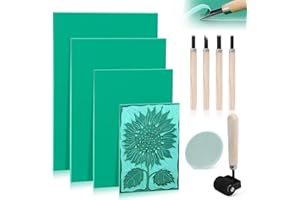 ENUTROF Linogravure Plaque Kit A3 A4 A5 A6 Plaques de Linoléum Linogravure Plaque Gomme a Graver pour DIY Impression en Reliefs Tampons en Caoutchouc et la Gravure