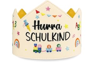 BOYATONG Schulkind 2025 Einschulung Krone, Hochwertig Bestickt Anpassbare Schnürung Zweifarbig, Deko Einschulung Mädchen Junge - Hurra SCHULKIND
