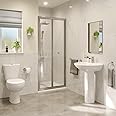 Hydrolux® 900mm Bifold Folding Shower Door Screen Shower Enclosure for Wet Room Cubicle Enclosures, 4mm Toughened Safety Glass Space Saving, Polished Chrome