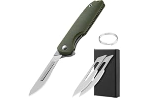 DRACHENADER Skalpel, skalpel, składany scyzoryk, mini breloczek do kluczy, nóż 420, zielony, 2 wymienne ostrza (figura 24), mały, nóż jednoręczny