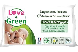 Love & Green Lingettes au Liniment Saines et Ecologiques - Paquet de 56 Lingettes - Certifiée FSC - Emballage recyclable