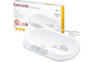 Beurer BY 90 Pèse-bébé connecté avec ruban mesureur intégré, application gratuite (iOS + Android), capacité de charge de 20 kg et fonction de maintien pour bébés gigoteurs