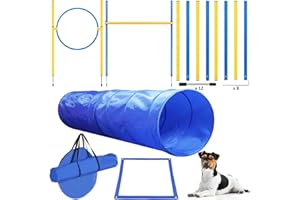 TUAHOO Dog Agility Training Equipments, Dog Agility Course, Dog Play Run Jump Obedience Training Set with Tunnel, Jump Hurdle, Jumping Ring, 8 Pcs Weave Poles, Pause Box with Carrying Case