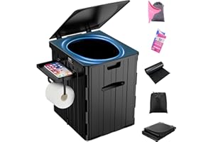 WADEO Inodoro portátil para Camping, Capacidad de Carga hasta 200kg, Inodoro Plegable con portarrollos de Papel y Bbolsa de baño, Ideal para Acampar, Senderismo, Viajar, Pescar