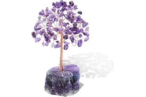 Feng Shui Árbol de cristal amatista: Nizirioo Cristales Árbol Dinero Árbol de dinero hecho a mano con alambre Envoltura de piedras de cristal con base de ágata Oficina Mesa Habitación Decoración
