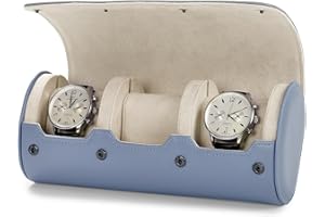 Oirlv Luxe PU Cuir 3 Fentes Etui Montre,Boite a Montre Homme,Rangement Pour Coffret Cadeau Noël Anniversaire Boite Montre(Bleu Clair)