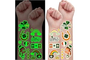 Leesgel 400 Styles Luminous Tattoos for Kids St Patricks Day Decorations - Shamrock Leprechaun Hat Irish Flags Banners, Saint Patricks Day Fancy Dress Costume Accessories Irish Party Supplies Favours