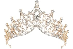 DXQ Corona Nupcial, Tiara de Boda, Corona de Reina de Cristal, Tiara de Corona, Tiara con Cristales de Princesa, Fiesta Boda Nupcial Tiara Corona, para Cumpleaños, Festivos, Fiestas, Boda, Regalos (Oro)