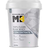 MuscleBlaze 100% Clean Raw Whey Protein Concentrate, Unflavoured (4kg / 8.8lbs) | 24g Protein per Scoop | Easy to Digest
