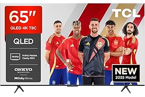 TCL 65T8C 65” QLED 4K 144Hz HDR UHD TV, Smart TV Powered by Google TV (Dolby Vision & Atmos, 144Hz Motion Clarity Pro, FreeSync, Onkyo 2.1 Sound, Voice Control, Compatible with Google Assistant Cast)