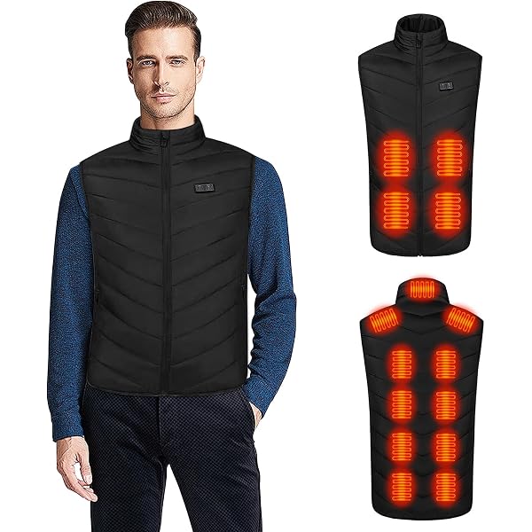 Y.A. LOTUS Gilet chauffant rechargeable par USB, parfait pour homme et femme, idéal pour les hommes et les femmes, veste chauffante idéale – (pack d'alimentation non inclus), noir, XL
