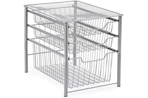 EZOWARE Estante Organizador con 3 Cajones Deslizante, Mueble de Almacenaje para Uso Bajo el Fregadero Cocina Baño Habitaciones Estantería Armario - Plata